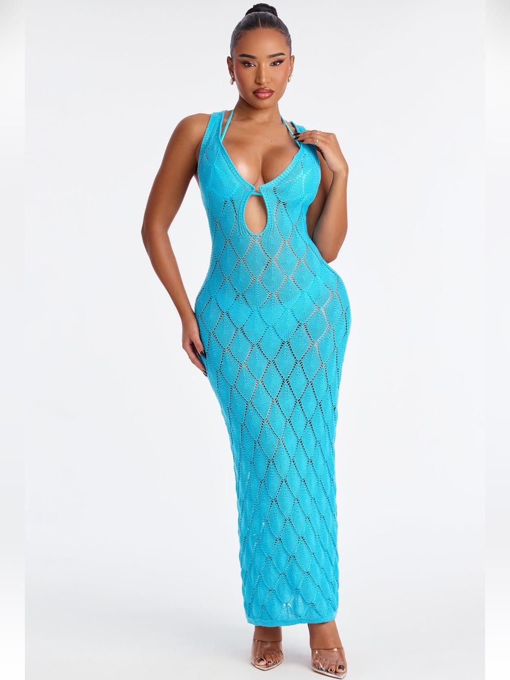 Jamila 3 Piece Bikini & Crochet Cover Up Dress  Set Turquoise
